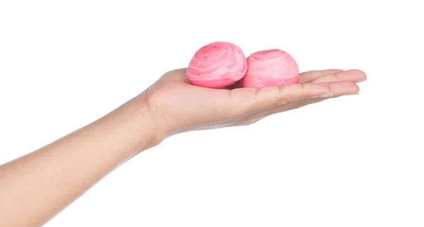 Hand holding Chinese Pastry isolated on white background — Stok fotoğraf