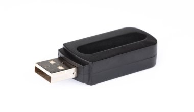 A black of USB flash memory isolated on a white background.