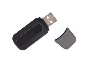 A black of USB flash memory isolated on a white background.