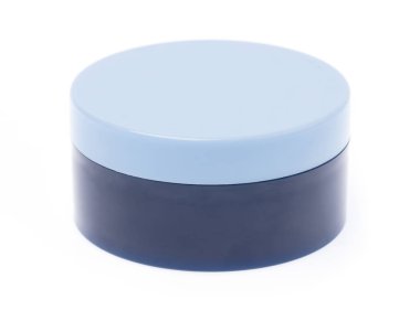 blue plastic container for makeup isolated on white background