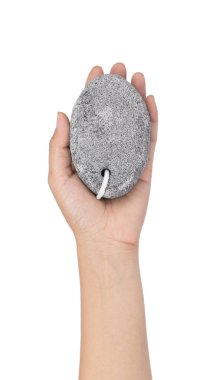 hand holding pumice stone for scrubbed and body care isolated on