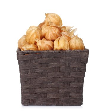 Cape gooseberry in basket isolated on white background