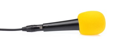 Accessories yellow sponge on head microphone isolated on white b