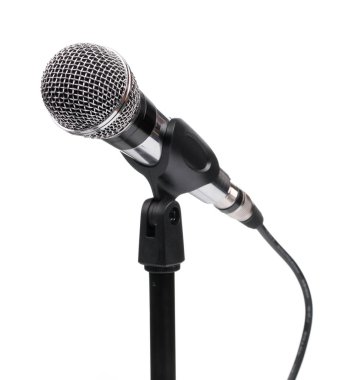 Silver ball head microphone and stand isolated on a white backgr