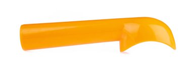 Beyaz arka planda izole edilmiş plastik dondurma kaşığı.