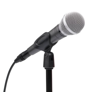 Silver ball head microphone and stand isolated on a white backgr