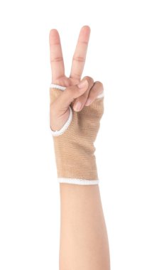 two fingers up with wrist support isolated on white background
