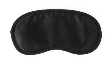 Siyah uyku maskesi beyaz arkaplanda izole edilmiş.. 