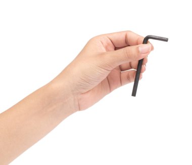 El ele tutuşan altıgen ya da İngiliz anahtarı beyaz arka grupta izole edilmiş