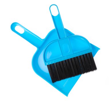 Blue Broom and dustpan isolated on white background. 