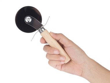 Hand holding Kitchen Wooden Handle Stainless Steel Pastry Pizza 
