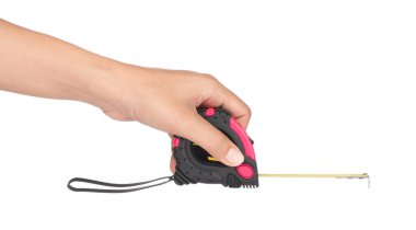 hand measuring by tape measure isolated on a white background