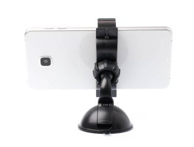 Smartphone on tripod isolated on white background.