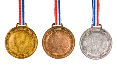 set of medals awarded isolated on white background.
