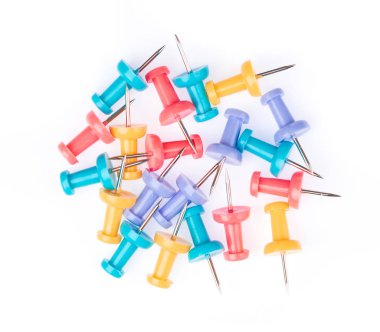 colorful of push pin isolated on white background.
