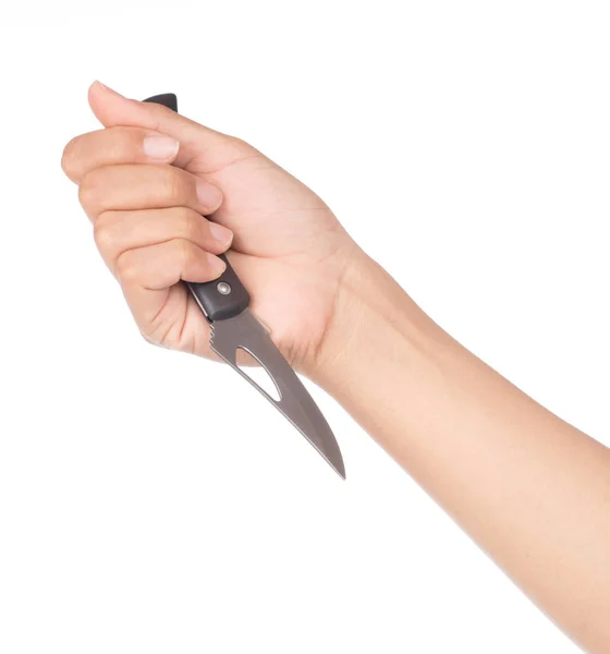 Hand hält Klappmesser isoliert auf weißem Hintergrund — Stockfoto