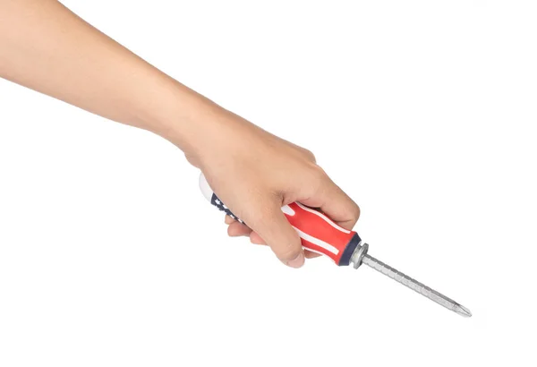 Hand holding screwdriver with the american flag isolated on whit — Stock Photo, Image