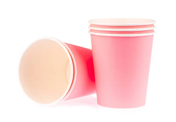 하얀 배경에 분리되어 있는 종 이 컵의 분홍빛 — 스톡 사진