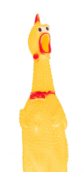 Spielzeug Gummi kreischen gelben Huhn isoliert auf weißem Hintergrund — Stockfoto