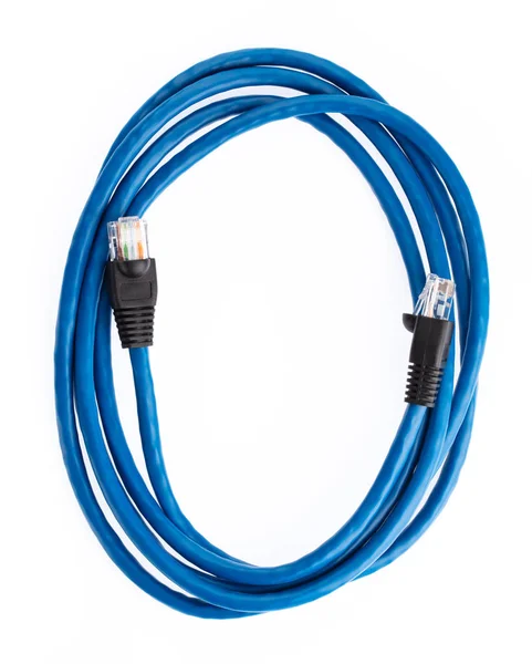 电缆网络Cat6平面2米Rj45 Lan Internet隔离在白B上 — 图库照片