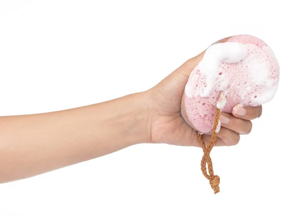 Washing of hands with soap and sponge Isolated on white backgrou — ストック写真