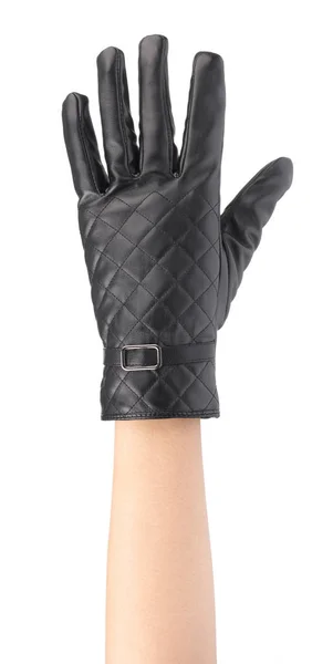 Akció szimbóluma kéz fekete téli bőr kesztyű Izolált — Stock Fotó