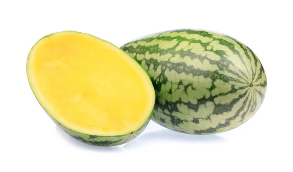 Fresh yellow watermelon slice isolated on white background — Stock Photo, Image