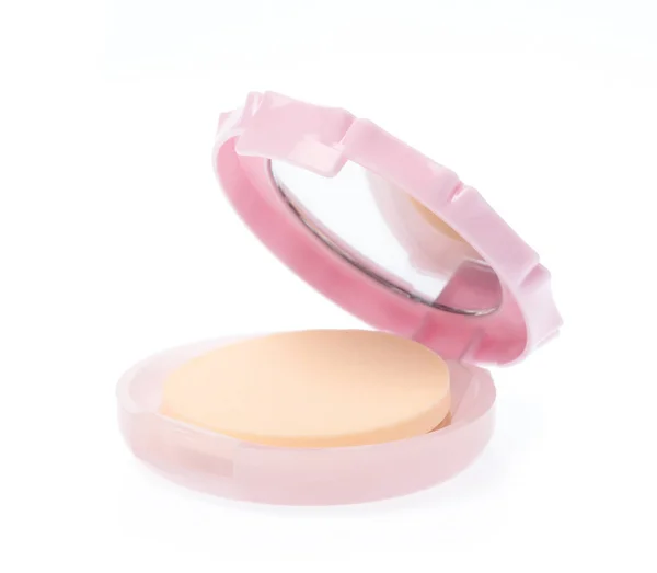 Make-up prášek hnědá barva v růžové pouzdro na prášek, které se otevřely a p — Stock fotografie