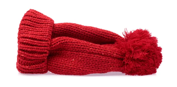 Red Knit Wool Hat with Pom Pom изолированы на белом фоне — стоковое фото