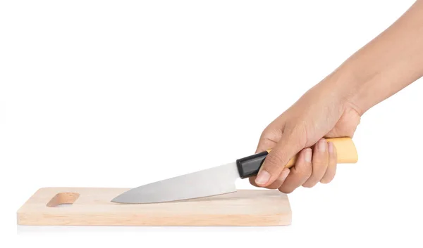 Hand Holding Knife Kitchen Isolated White Background — Stock Photo, Image