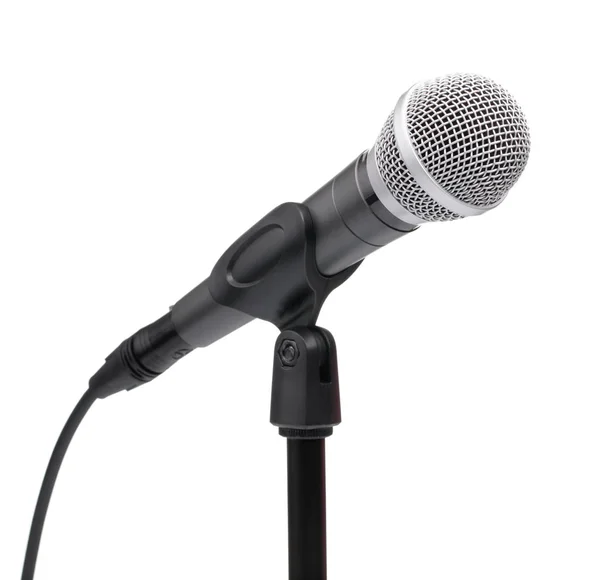 Silver ball head microphone and stand isolated on a white backgr — ストック写真