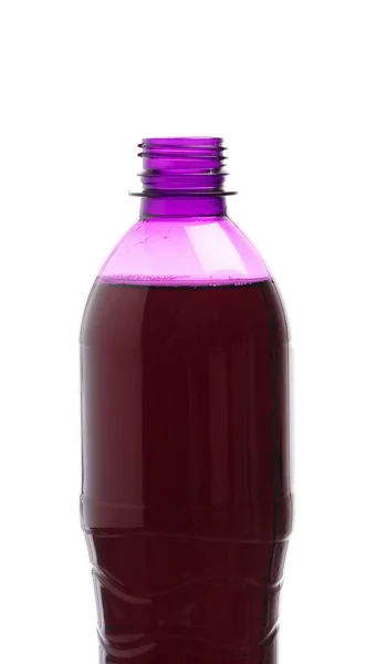 Refreshing grape drink in plastic bottle isolated on white backg — Stok fotoğraf