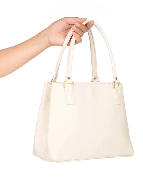 hand holding Bag Women's fashion accessories isolated on white b
