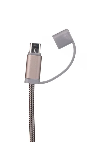 USB Micro cables smartphone recharge supply isolated on white ba — 图库照片