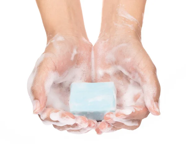 Kézmosás szappannal elszigetelt fehér háttér — Stock Fotó