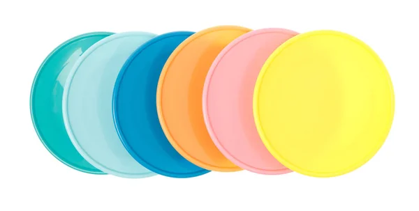 Lege kleurrijke plastic schotel geïsoleerd op witte achtergrond — Stockfoto