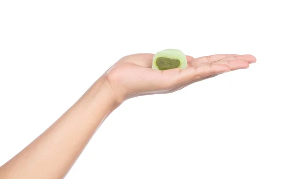 Mão segurando bolo Daifuku isolado no fundo branco — Fotografia de Stock