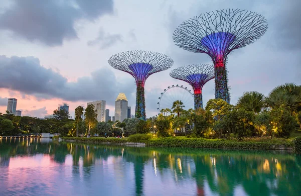 Singapur. 06 de noviembre de 2017: Jardines junto a la bahía con Super árbol —  Fotos de Stock