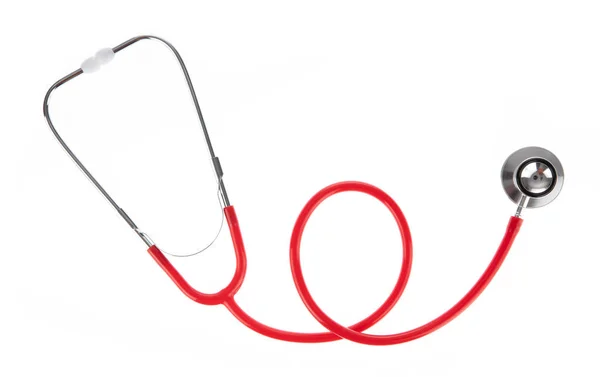 Stetoscopio rosso isolato su sfondo bianco — Foto Stock
