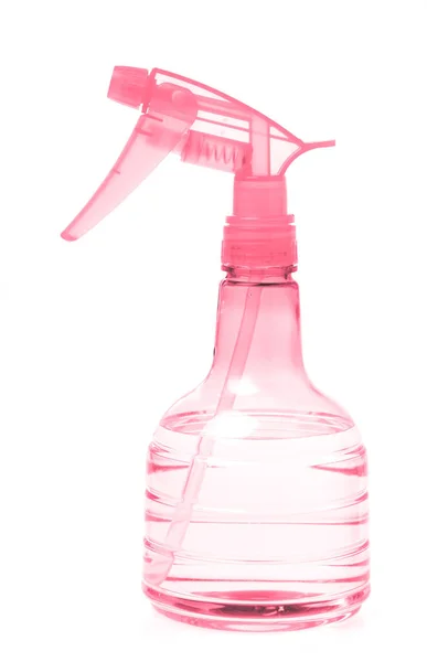 Garrafa de plástico rosa pode pulverizar pistola. Objeto isolado em branco b — Fotografia de Stock