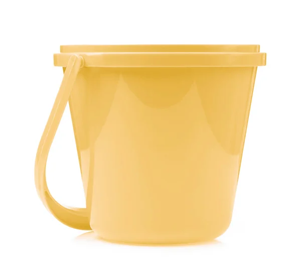 Orange plastic bucket for water isolated on white background — Stok fotoğraf