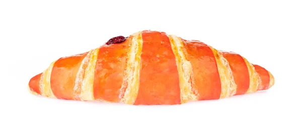 Croissant with strawberry jam on wood dish isolated on white bac — Stockfoto