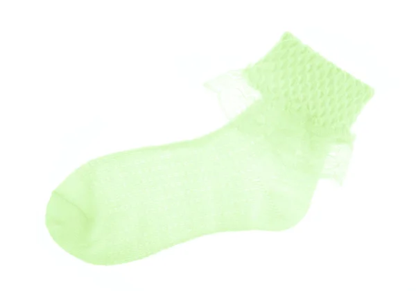 Green sock with lace isolated on white background.