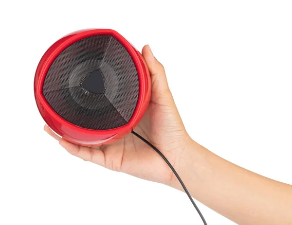 Hand Holding Speakers Isolated White Background — Stock Photo, Image