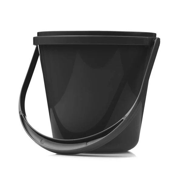 Black plastic bucket for water isolated on white background — 스톡 사진