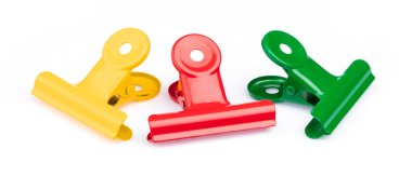 collection stainless steel paper clips isolated on white backgro