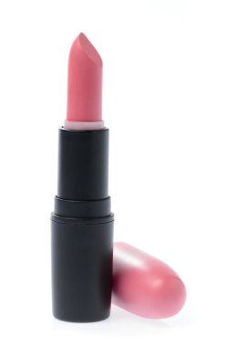 Nude lipstick tube isolated on white background. Pink lipstick.