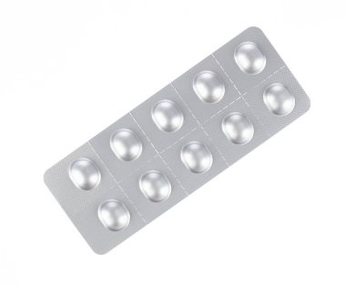 antipyretic tablets in foil blister pack,  isolated on white bac