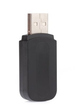 A black of USB flash memory isolated on a white background.