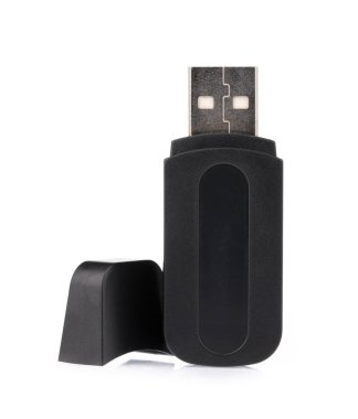 A black of USB flash memory isolated on a white background.